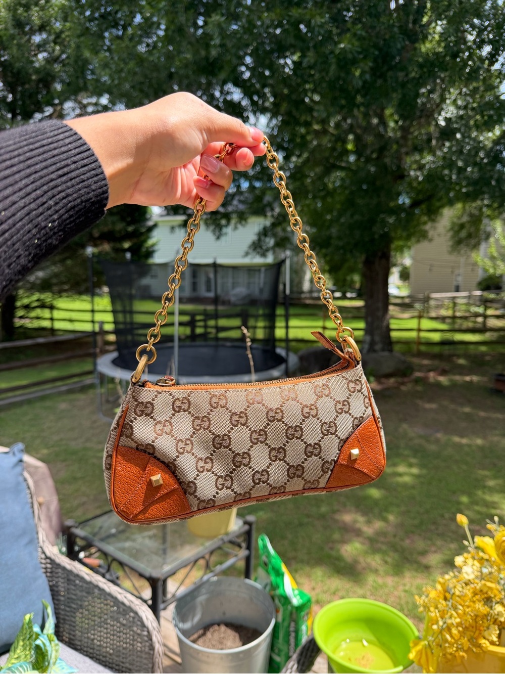 Gucci x Tom Ford nailhead Beige and Brown GG Monogram Shoulder bag